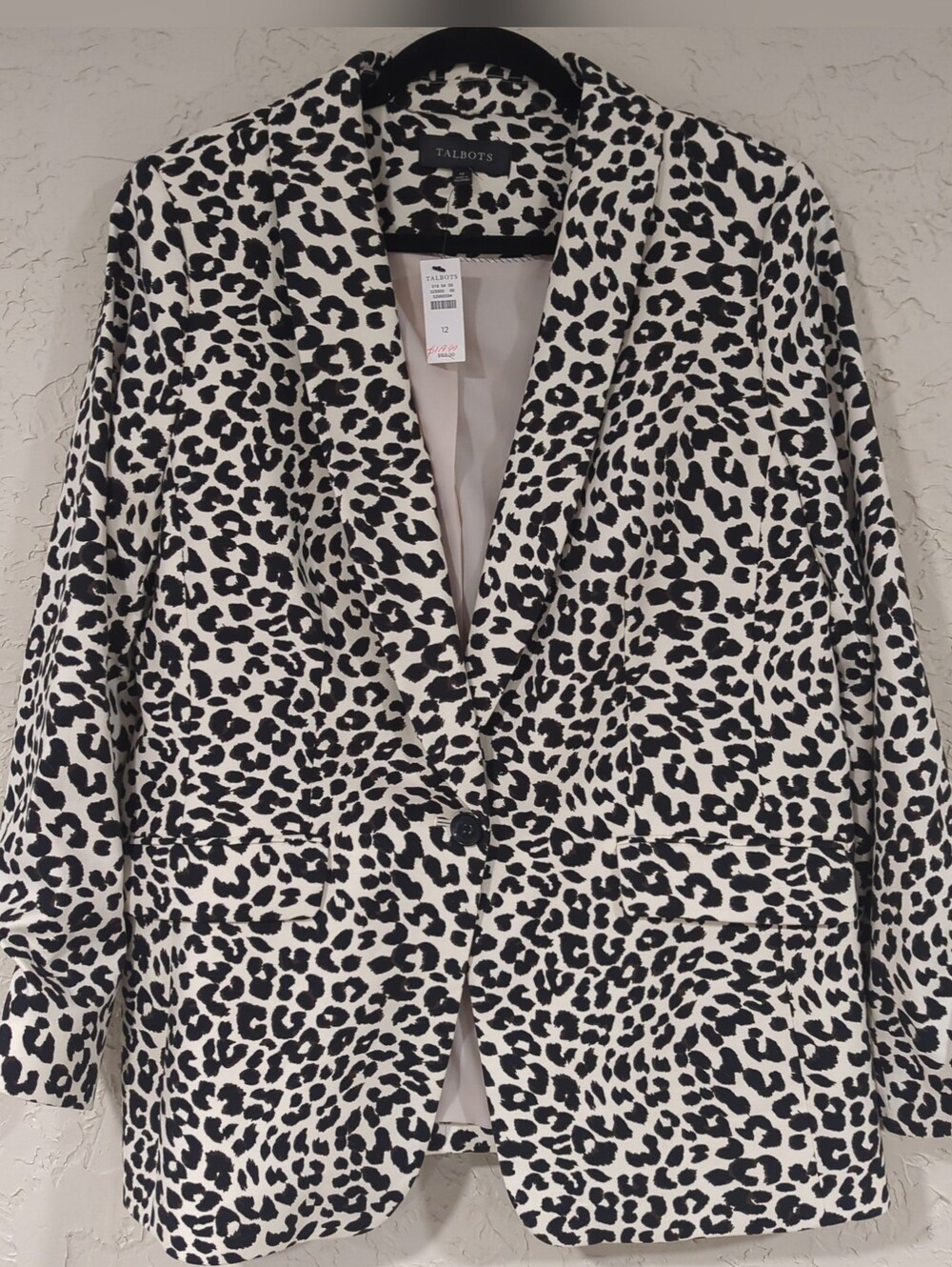 NWT Talbots Cream and White Leopard-Print Blazer Women's 12 Office Chic Animal
